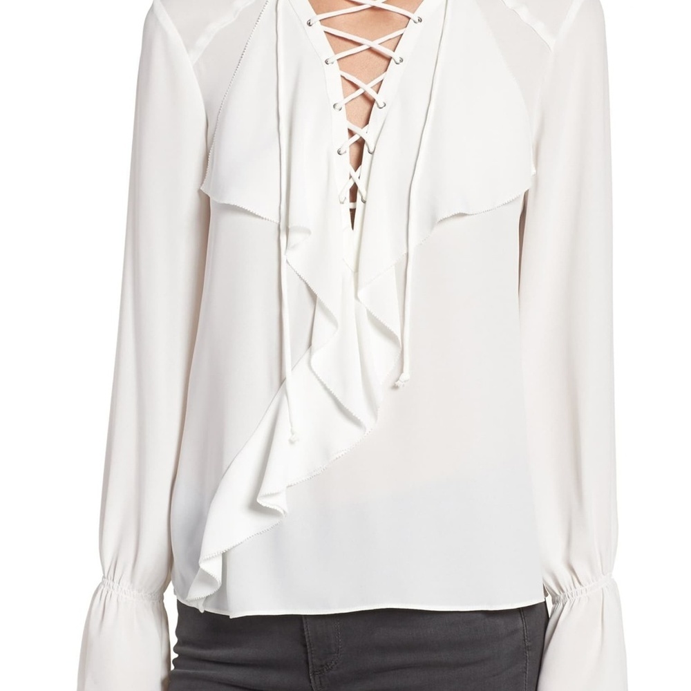 TROUVÉ Ruffle Lace-Up Top sz s